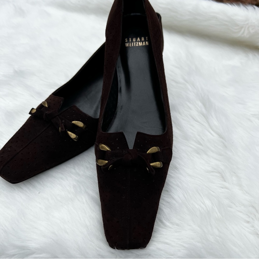 Stuart Weitzman Brown Low Heel Pumps Leather Made In Spain 7N Narrow Shoes